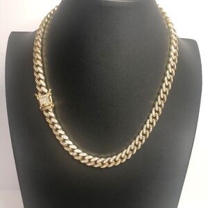293 Goldtone link bling necklace statement w/ pave CZs 17" long
